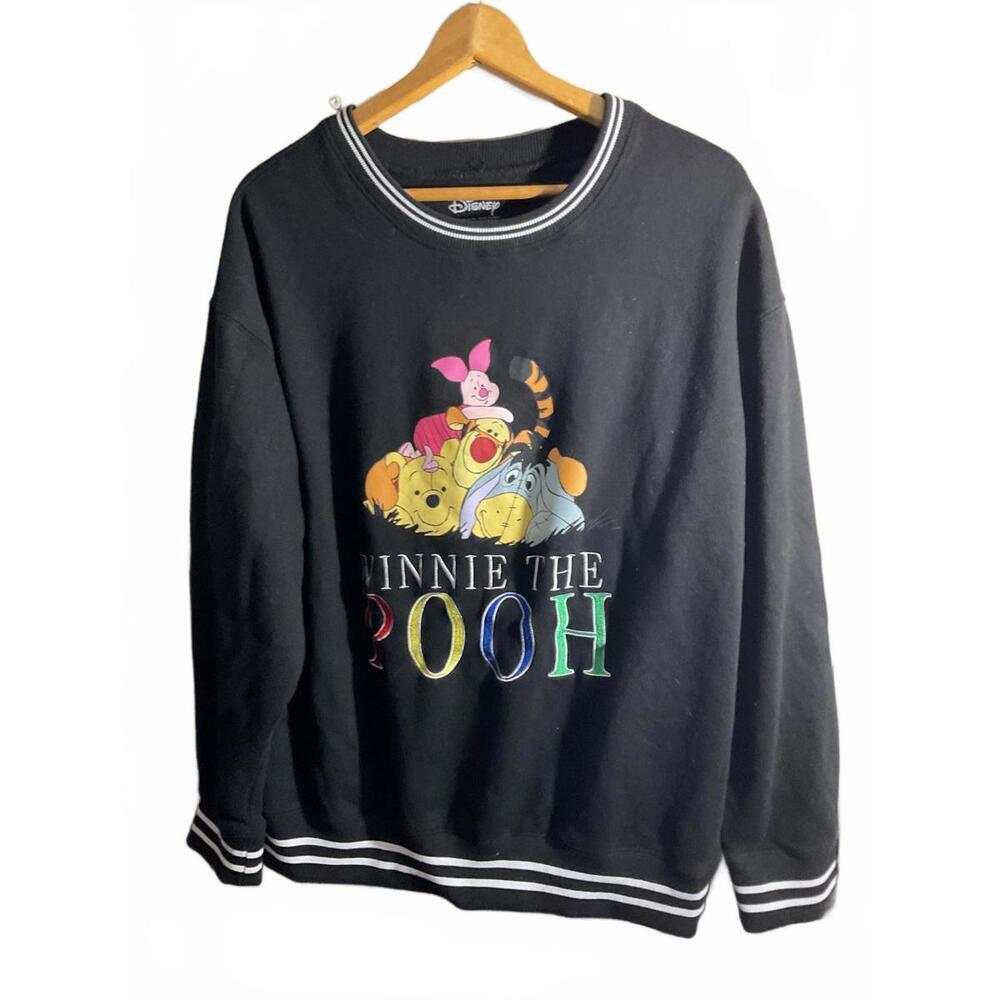 DIsney Winnie the Pooh Black Crewneck Sweatshirt with Colorful Characters XL